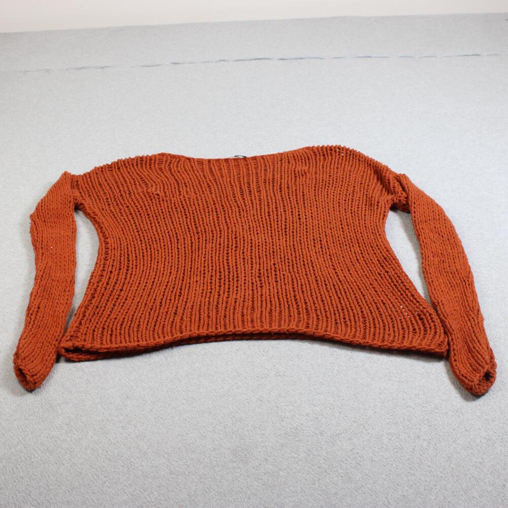 Vince Wool Sweater Women Medium Orange Boat Neck Open Knit Chunky Quiet Luxury